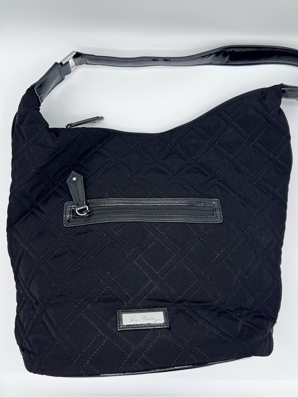 Vera Bradley Pipet Quilted Hobo Black Shoulder Bag Patent Leather Details NWOT